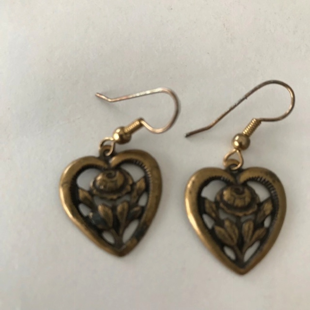 Heart Earrings Antique Gold Color Handmade Vintage
